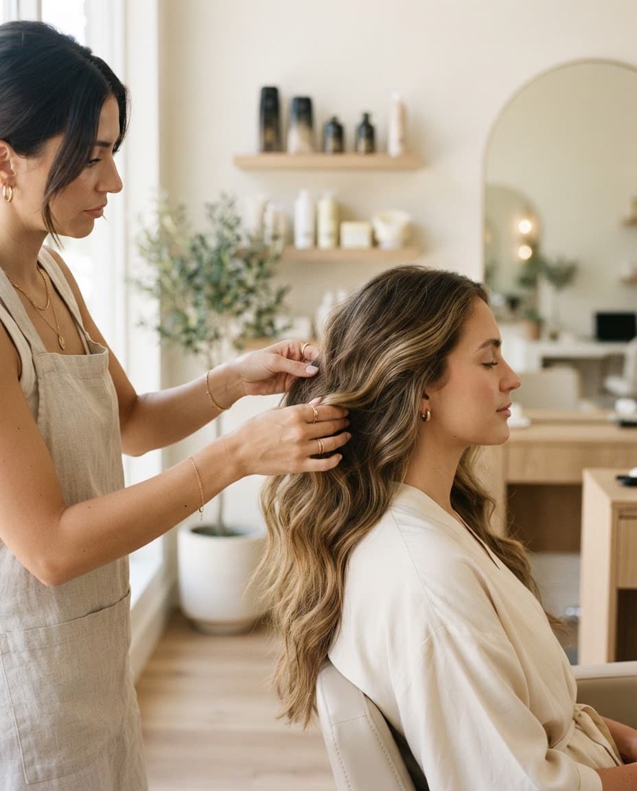 A stylist caring for a client in a salon
